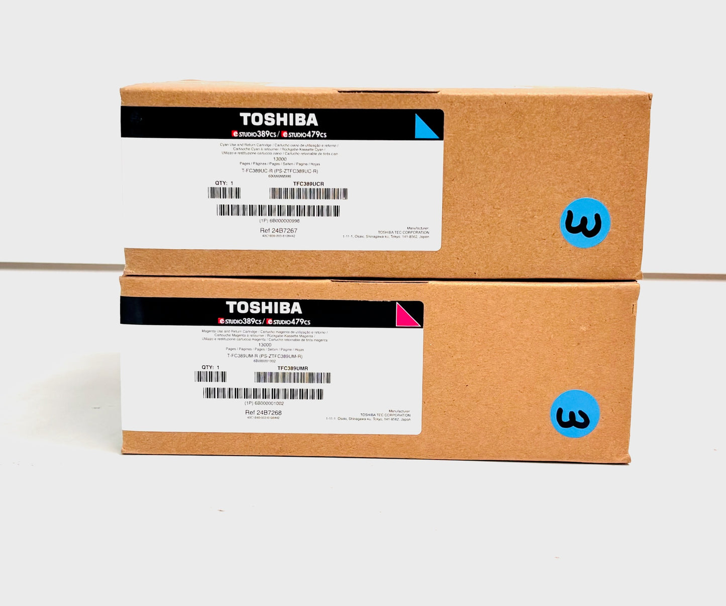 2 OEM Toshiba e-Studio 389CS, 479CS Cyan & Magenta Toners TFC389UC-R,TFC389UM-R