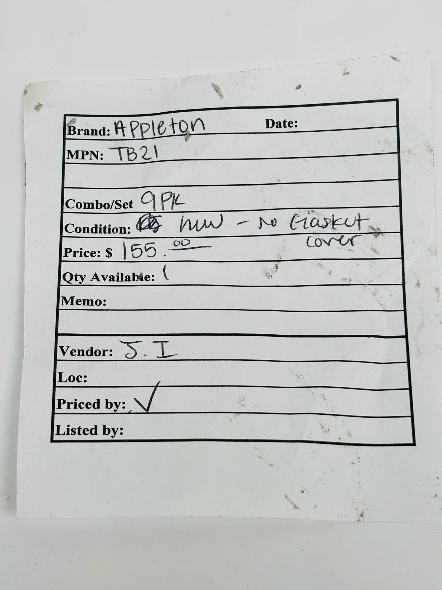 9 Pk Appleton TB21 3/4  Tumbler Switch 120–277V (No Gasket Cover)