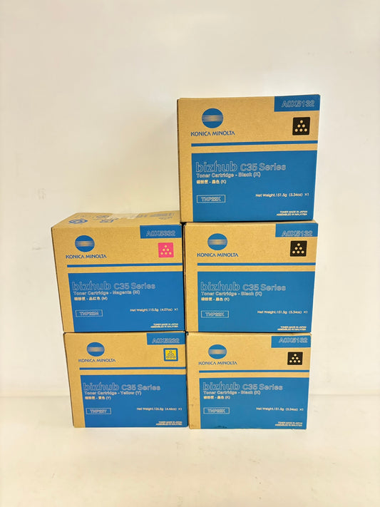 5 OEM Konica Minolta BH C35,C35P TNP22 MYKKK Toner Cart. A0X5332,A0X5232,A0X5132