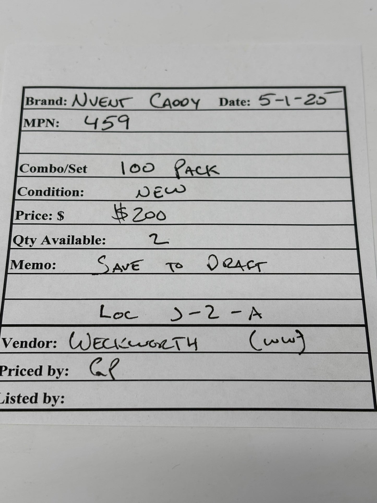 100 PACK Nvent Caddy 459 Spring Steel Corrosion Resistant Through-Stud MC Cable To Metal Stud