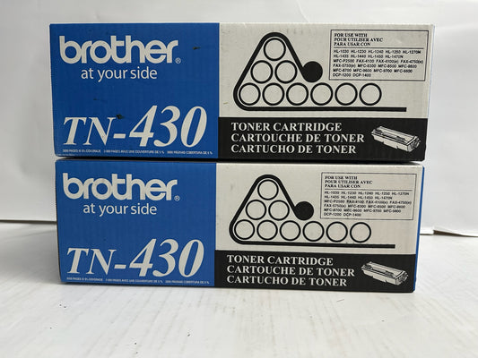 2 New Genuine Brother DCP-1200,HL-1030, FAX-4750 Black Toners TN-430, TN430
