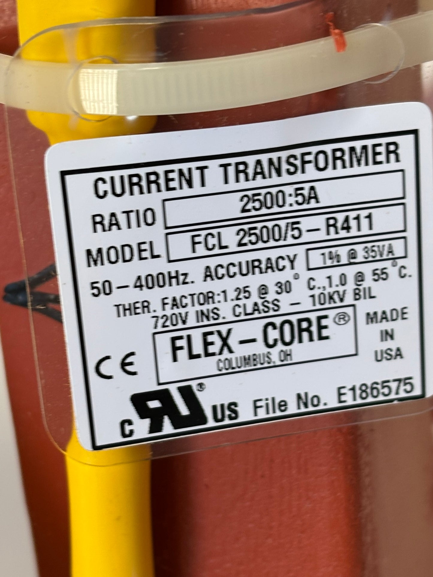 Flex Core Silicone Rubber Current Transformer FCL 2500/5A-R411 4"x11" Window