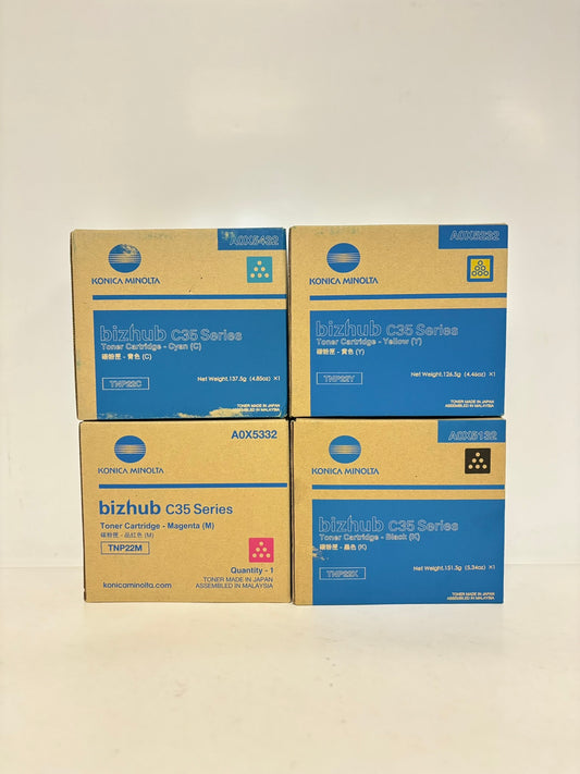 4 OEM Konica Minolta BH C35,C35P TNP22 CMYK Toner Cart. A0X5432,5332,5232,5132