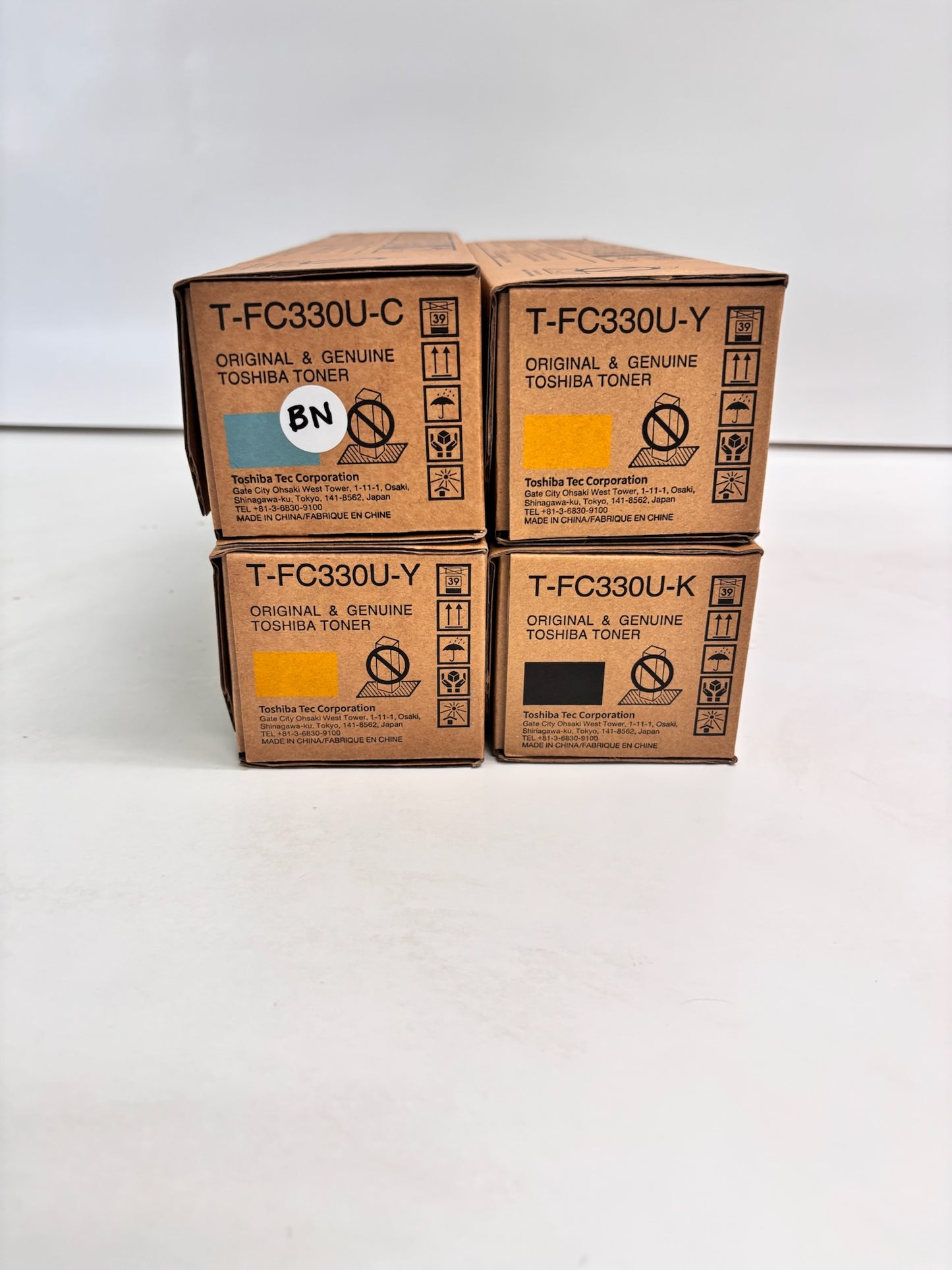 4 Genuine Toshiba 400AC, 330AC Cyan, Yellow & Black Toners T-FC330U-CYYK