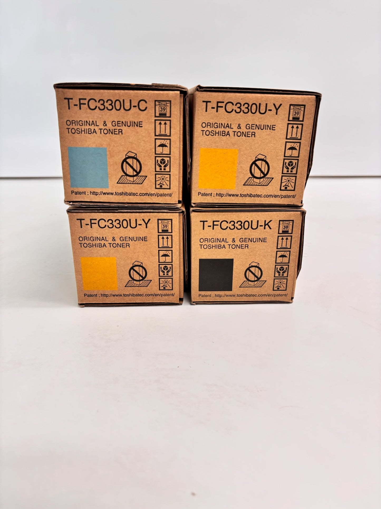 4 Genuine Toshiba 400AC, 330AC Cyan, Yellow & Black Toners T-FC330U-CYYK