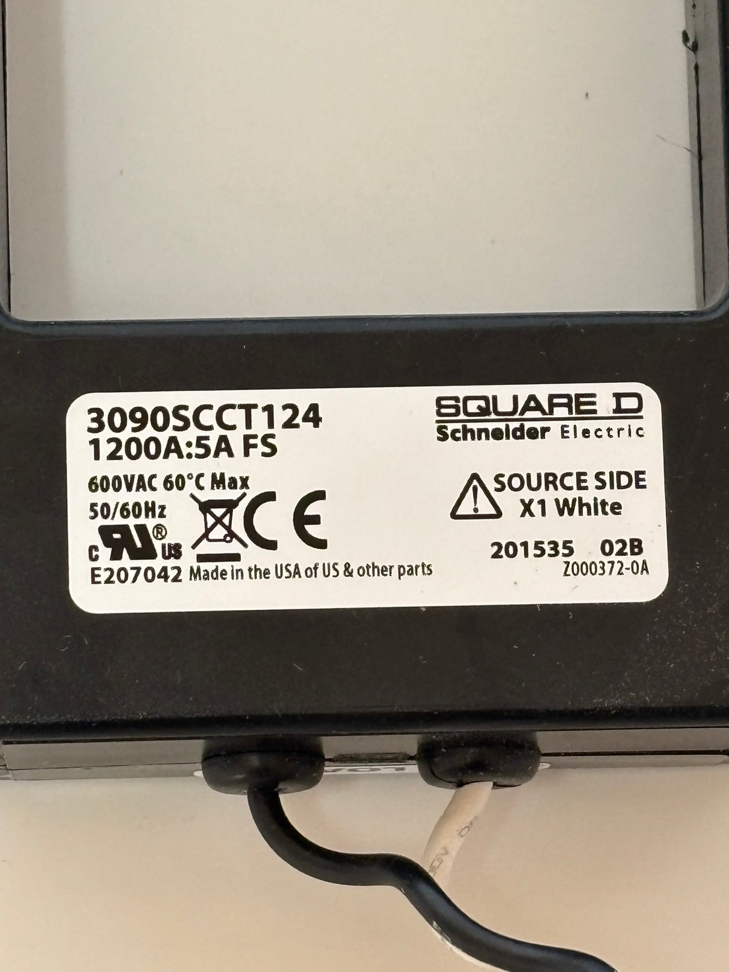Square D 3090SCCT124 Current Transformer 1200A:5A FS 600 VAC 60C Max 50/60 Hz
