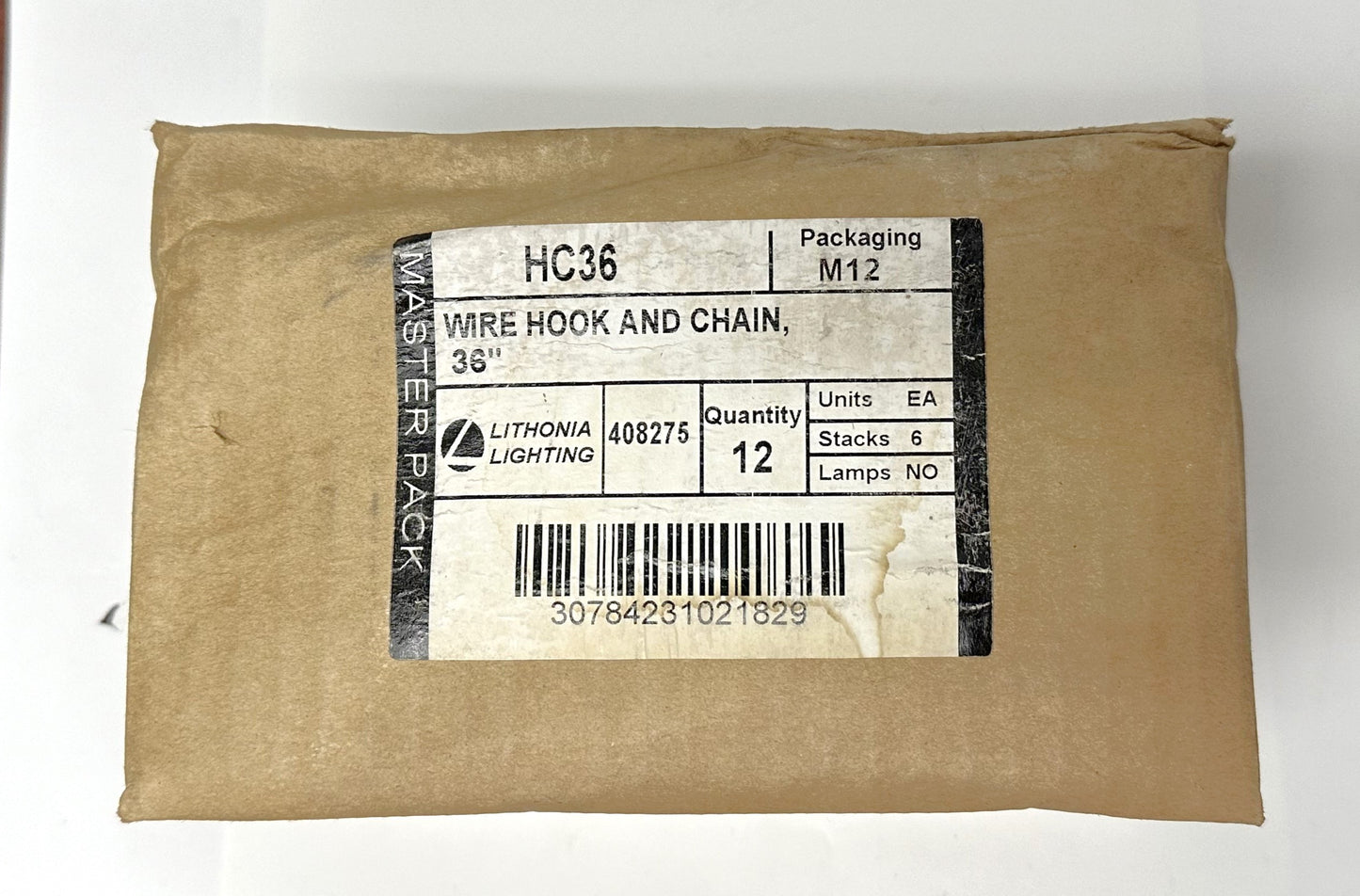 12 Pack 36" Lithonia Lighting Wire Hook and Chain (HC36) Master Pack, 408275