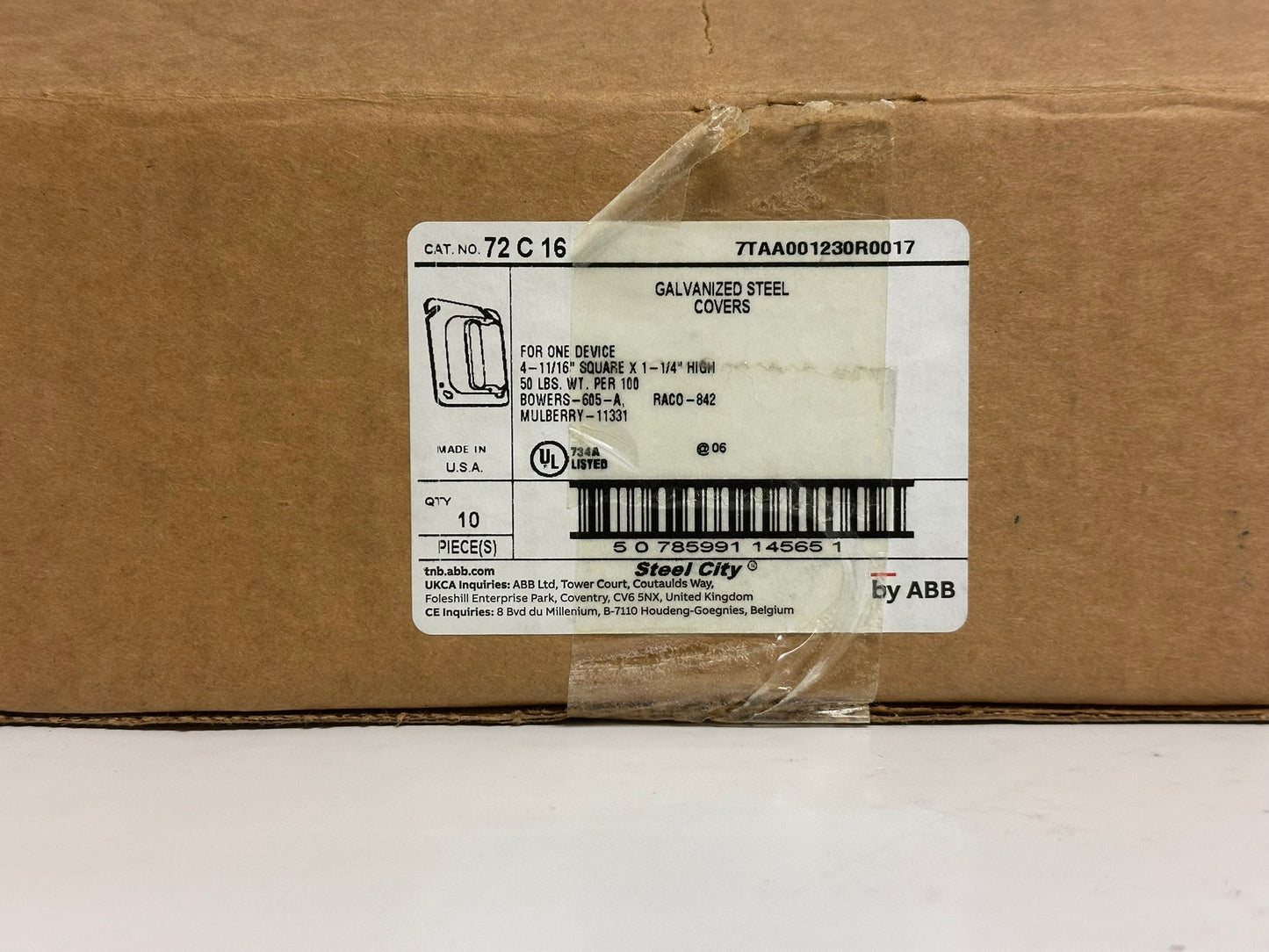 10 PK T&B 72 C 16 1-Gang 4-11/16" Device Cover, 1-1/4" Raised, Steel