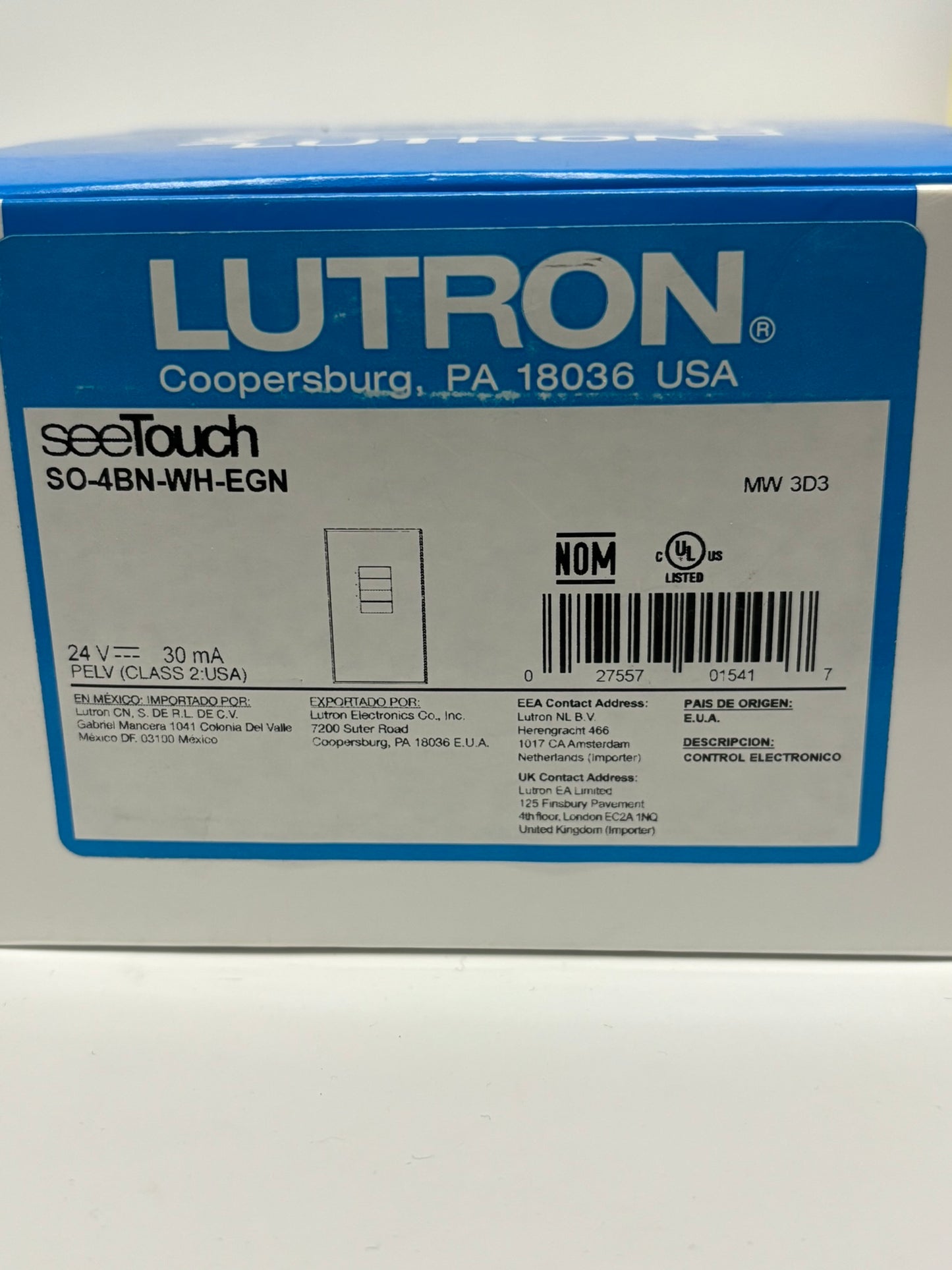 Lutron SO-4BN-WH-EGN seeTouch 4 Button Wallstation 24v