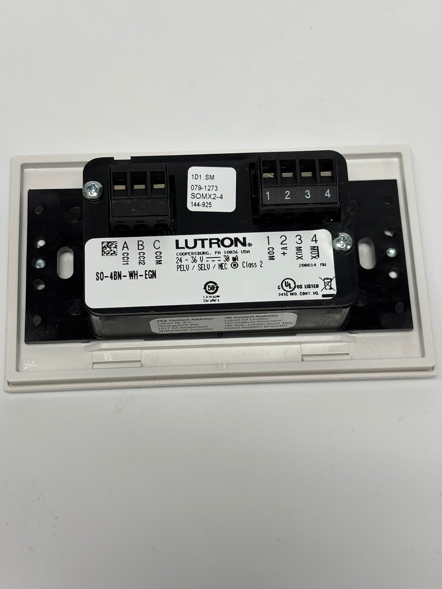 Lutron SO-4BN-WH-EGN seeTouch 4 Button Wallstation 24v