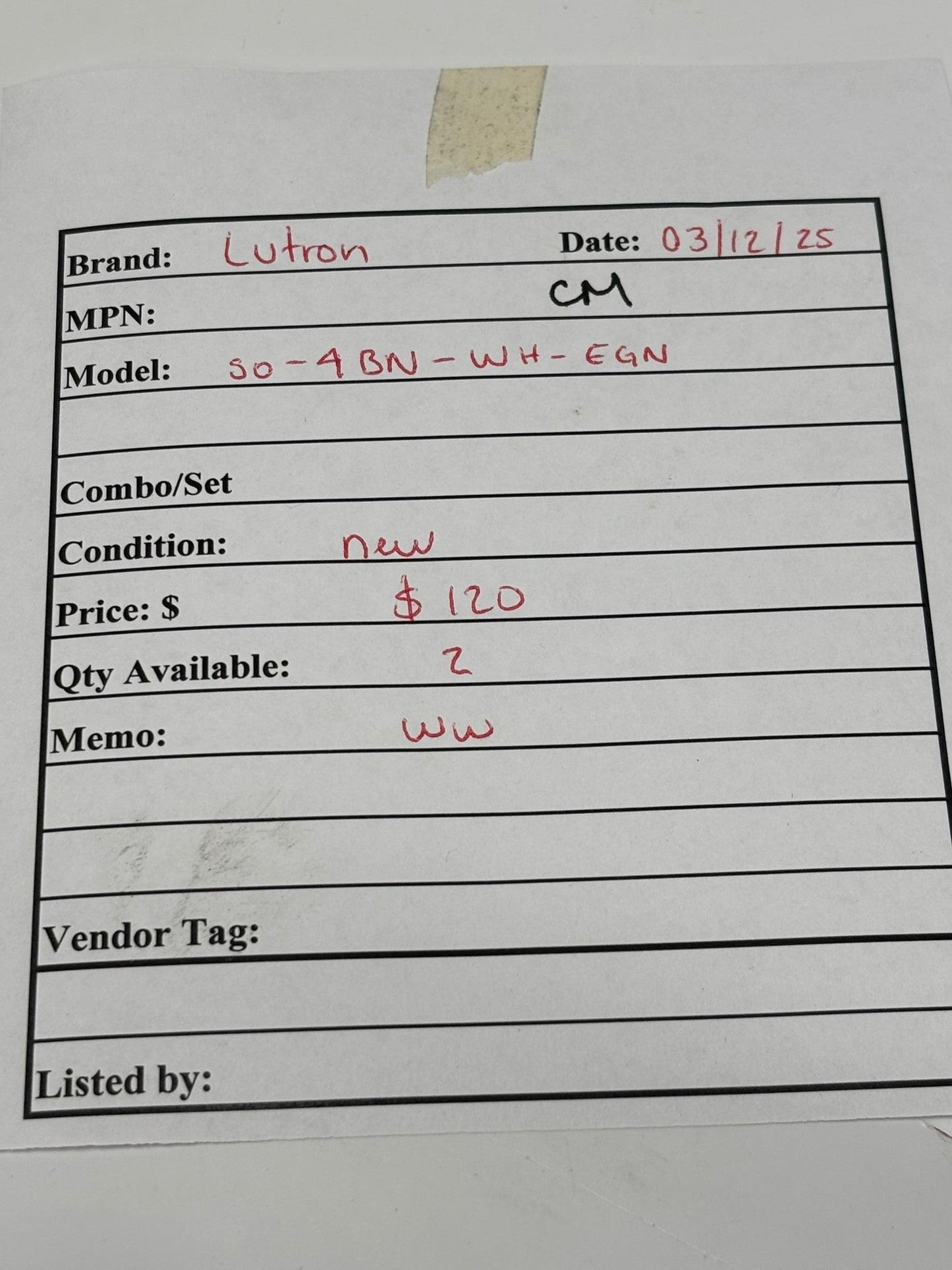 Lutron SO-4BN-WH-EGN seeTouch 4 Button Wallstation 24v