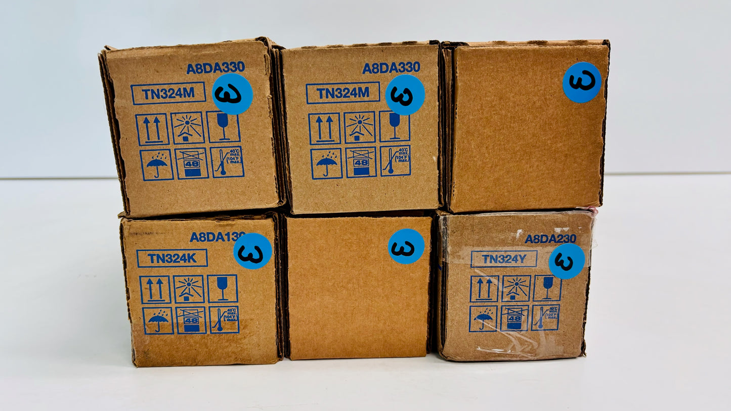 6 Genuine Konica BHC258,C368 Cyan, Magenta, Yellow & Black Toners TN324 CMMYKK