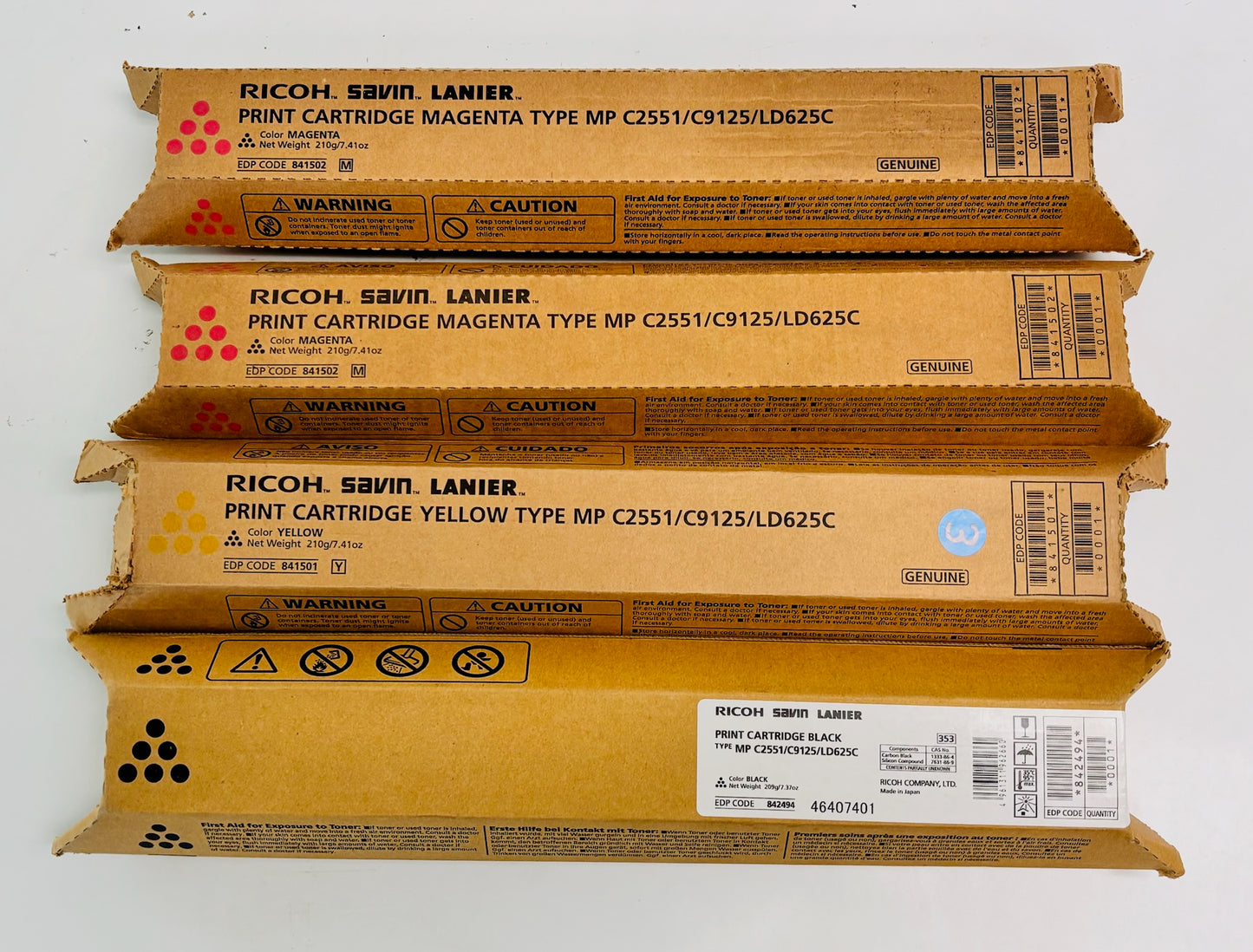 4 OEM Ricoh LD520C, MPC2030 Mag., Yel. & Black Toner 842494, 841501, 502