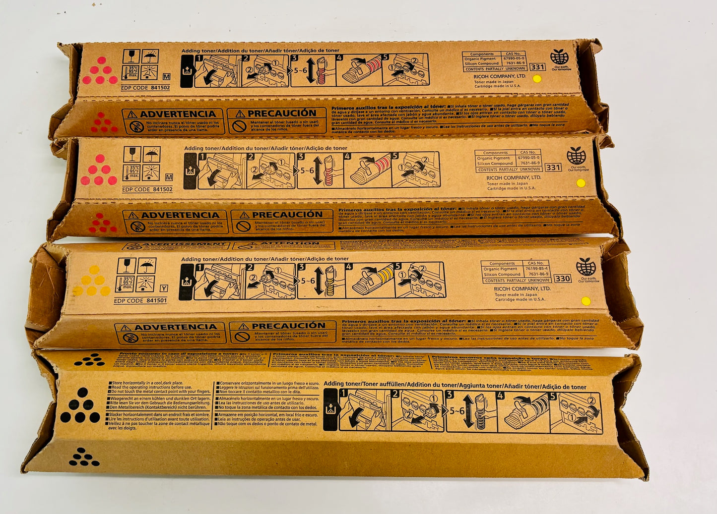 4 OEM Ricoh LD520C, MPC2030 Mag., Yel. & Black Toner 842494, 841501, 502