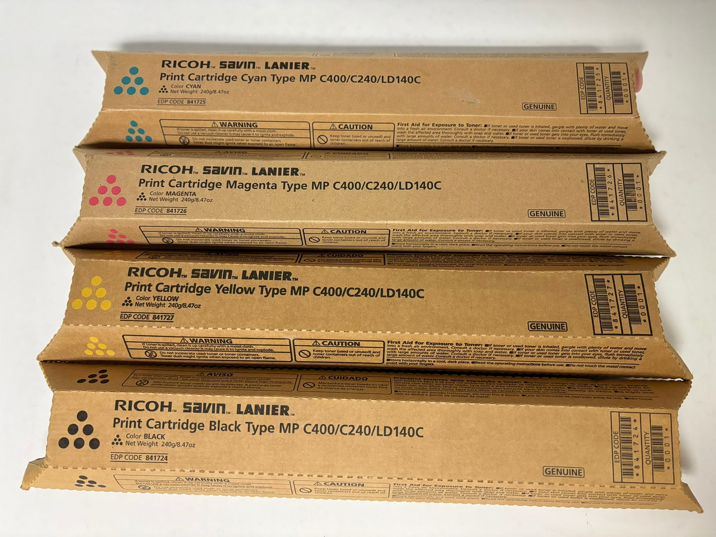 4 OEM Ricoh Aficio MP C300,MP C401,MP C401SR CMYK Toner 841725,26,27,24