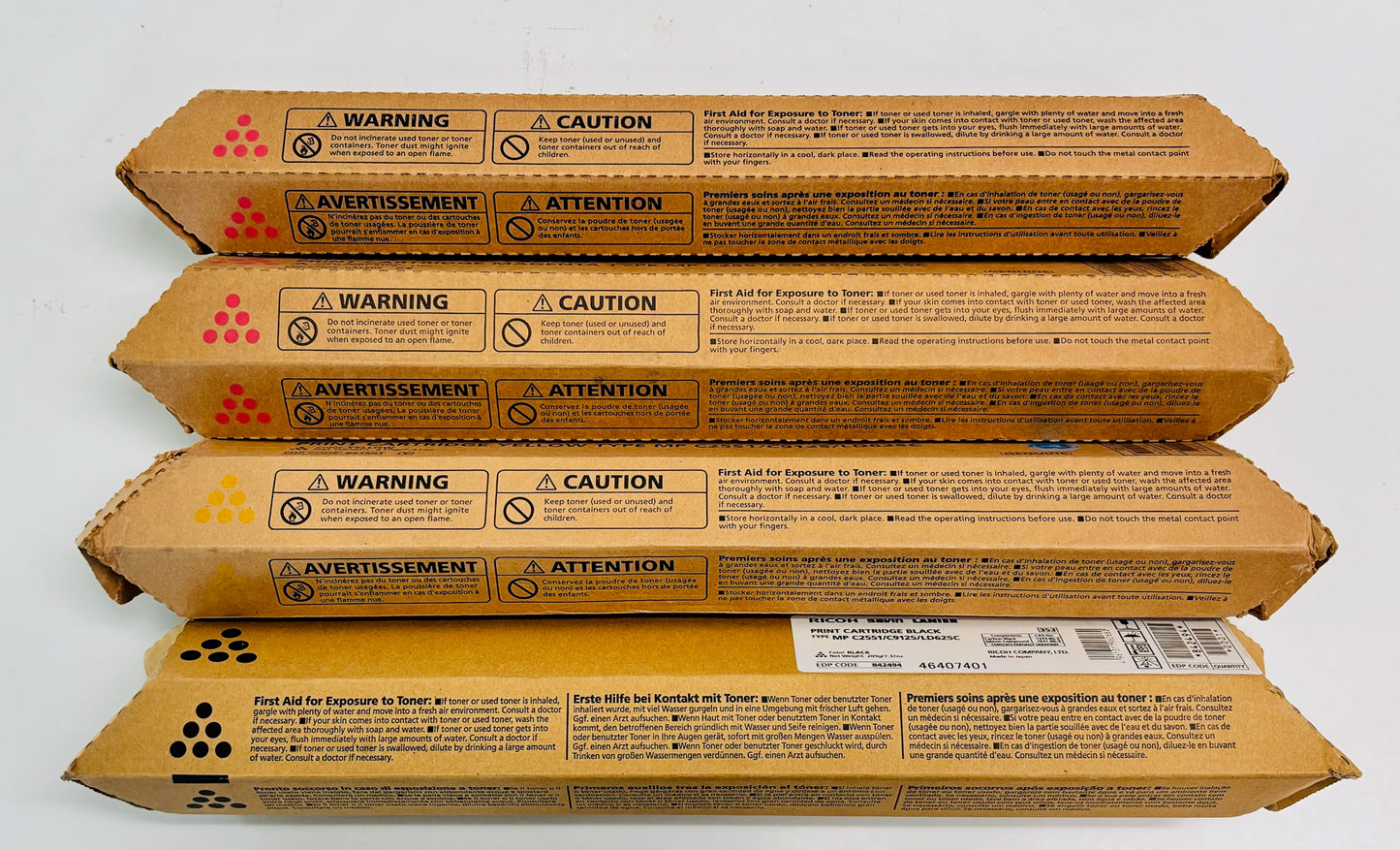 4 OEM Ricoh LD520C, MPC2030 Mag., Yel. & Black Toner 842494, 841501, 502