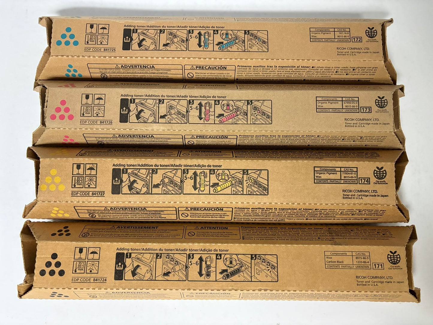 4 OEM Ricoh Aficio MP C300,MP C401,MP C401SR CMYK Toner 841725,26,27,24