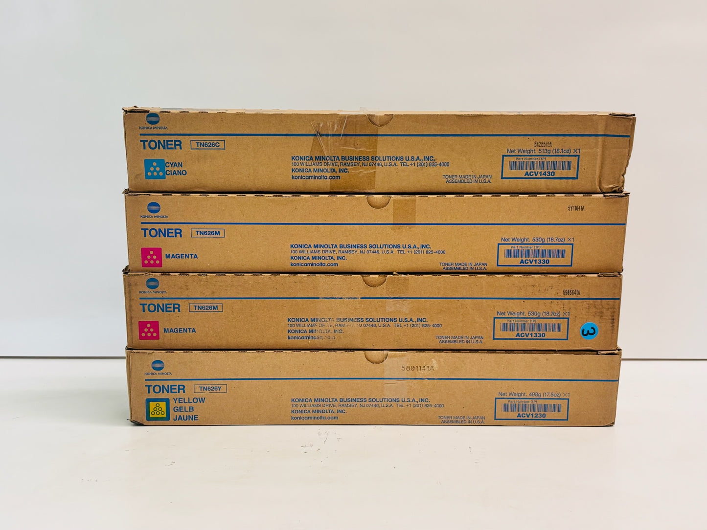 4 Cos OEM Konica Bizhub C450i, C650i Cyan, Magenta, Yellow Toners TN626 CMMY
