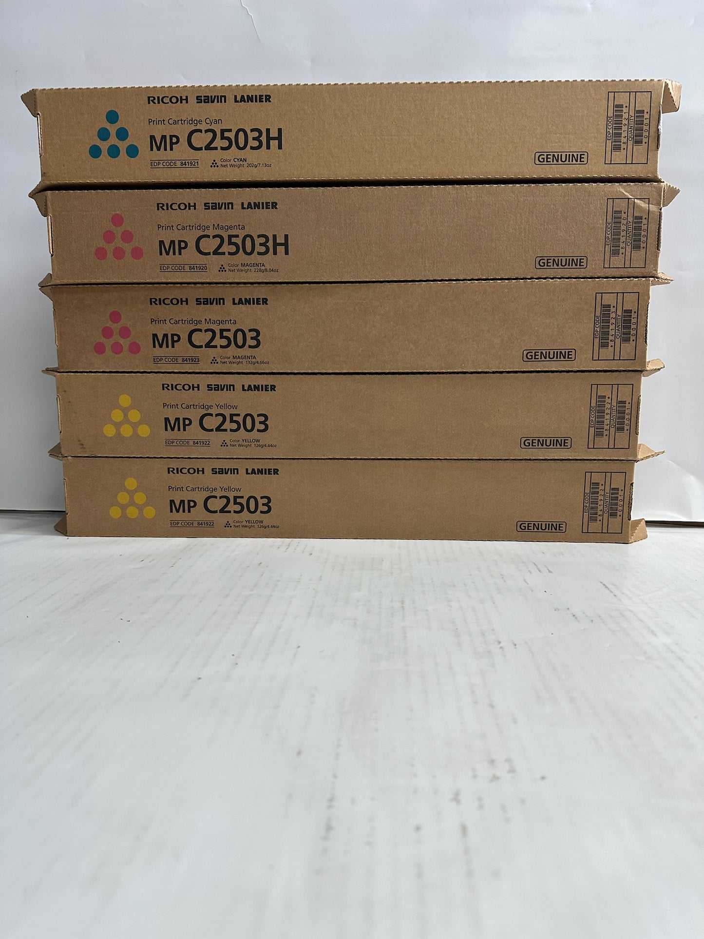 5 OEM Ricoh MPC2503, C2503H CMMYY Toners 841920,841921,841922,841923 (No Black)