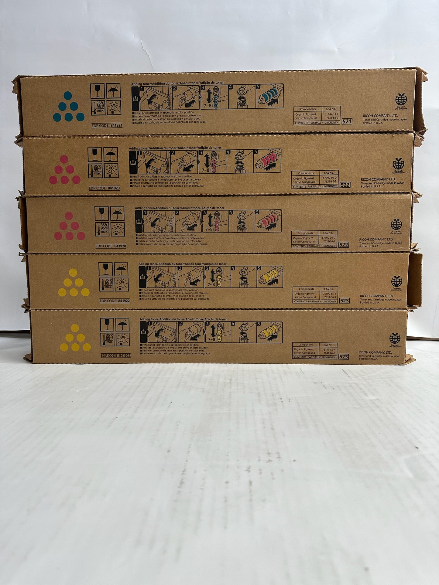 5 OEM Ricoh MPC2503, C2503H CMMYY Toners 841920,841921,841922,841923 (No Black)