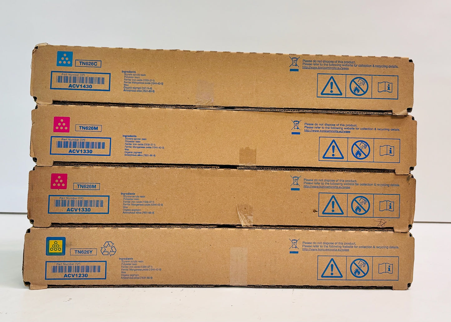 4 Cos OEM Konica Bizhub C450i, C650i Cyan, Magenta, Yellow Toners TN626 CMMY