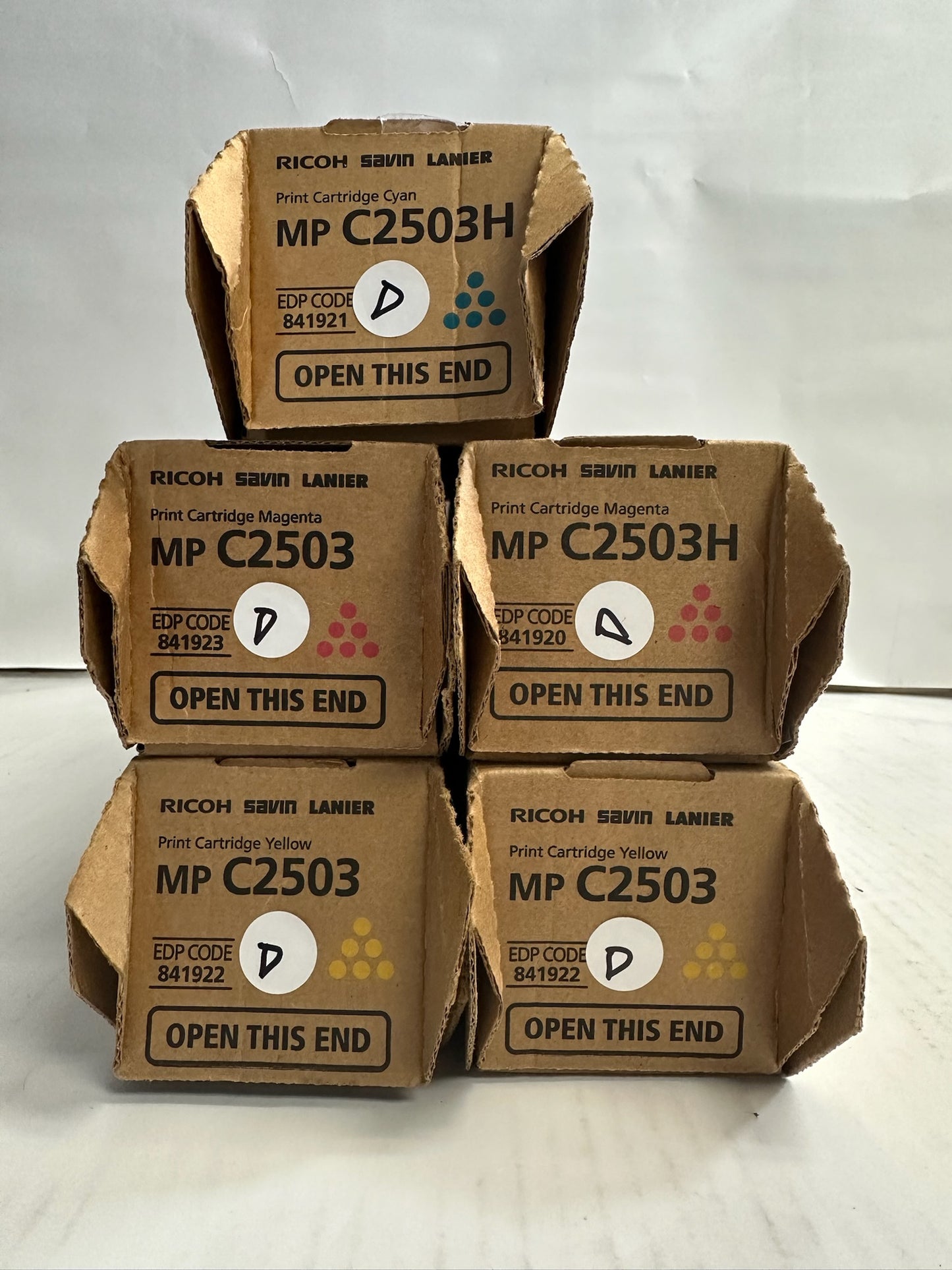 5 OEM Ricoh MPC2503, C2503H CMMYY Toners 841920,841921,841922,841923 (No Black)