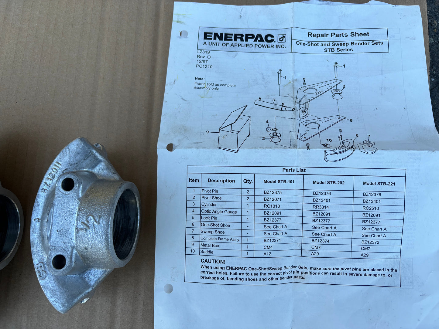 Enerpac Model STB-101 One Shot Manual Hydraulic Pipe Bender 1/2" to 2"