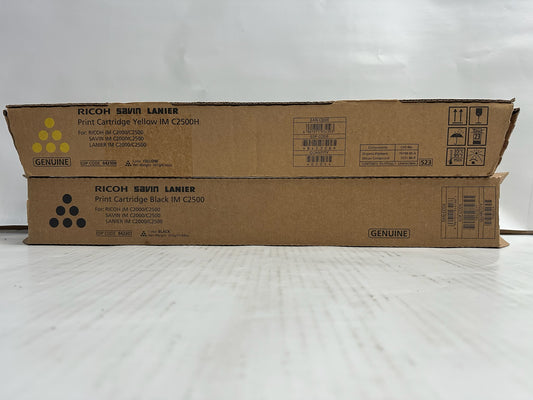2 New Genuine Ricoh IM C2500H,IM C2000 Yellow and Black Toners 842307,842308