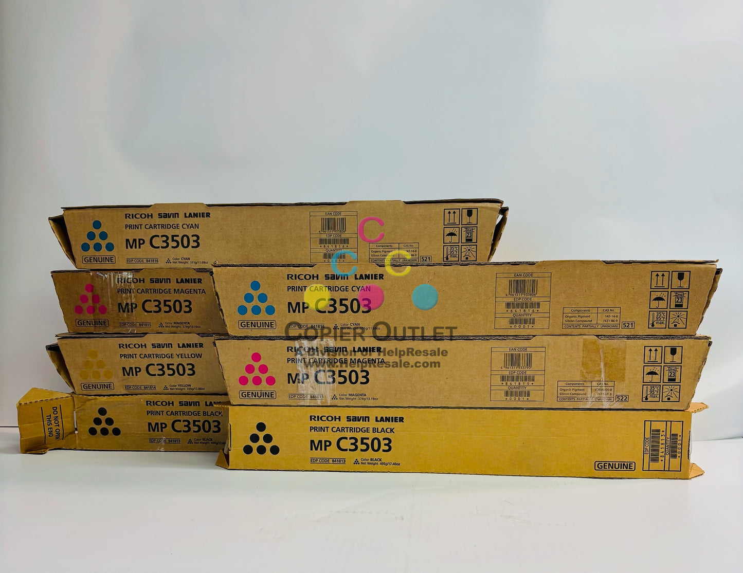 8 Cosmetic OEM Ricoh MPC3503,C3003,C3504 CCMMYYKK Toners 841813, 841814, 15, 16