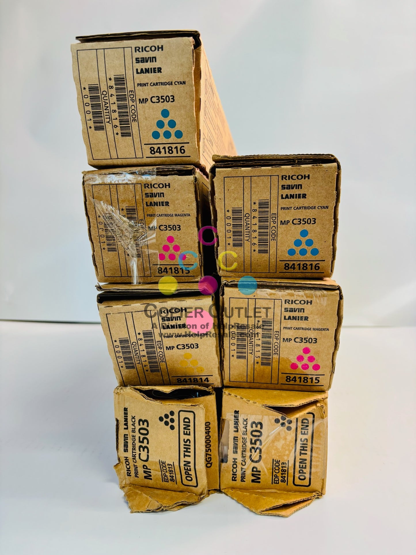 8 Cosmetic OEM Ricoh MPC3503,C3003,C3504 CCMMYYKK Toners 841813, 841814, 15, 16