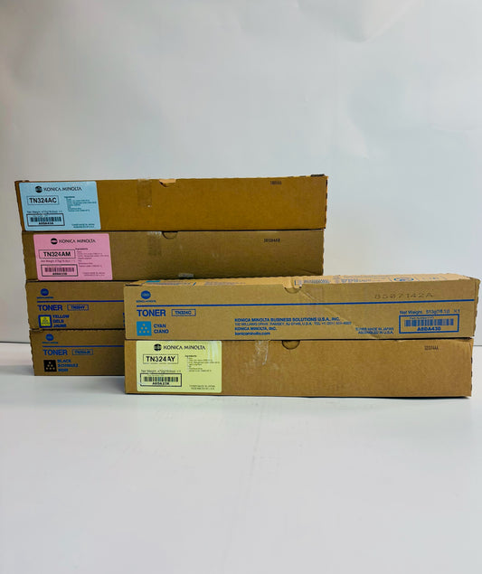 6 Genuine Konica Minolta Bizhub C258,C308,C368 CCMYYK Toners TN324