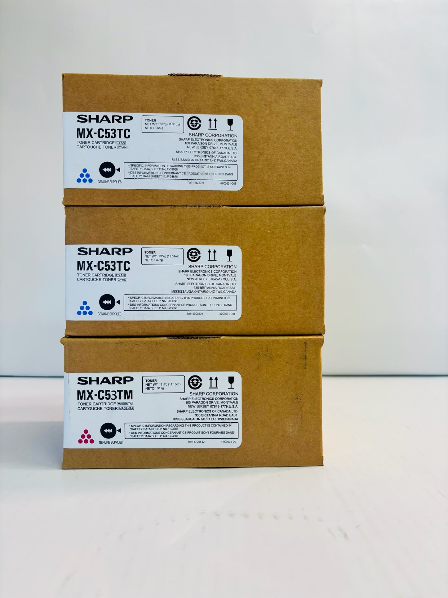 3 Genuine Sharp Color Printer MX-C 528P Cyan & Magenta Toner MX-C53T