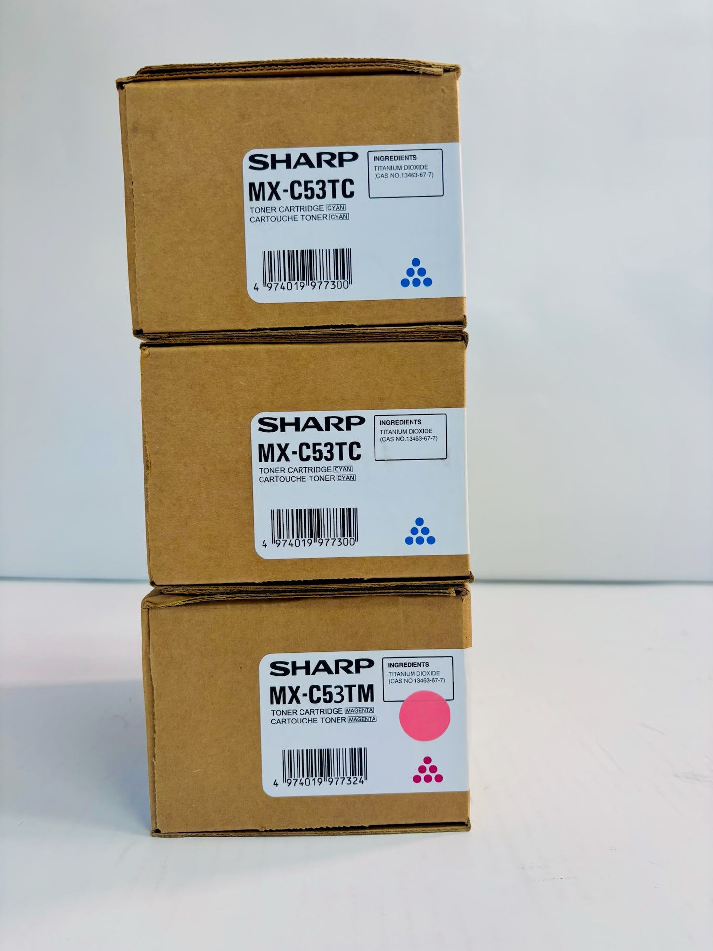 3 Genuine Sharp Color Printer MX-C 528P Cyan & Magenta Toner MX-C53T