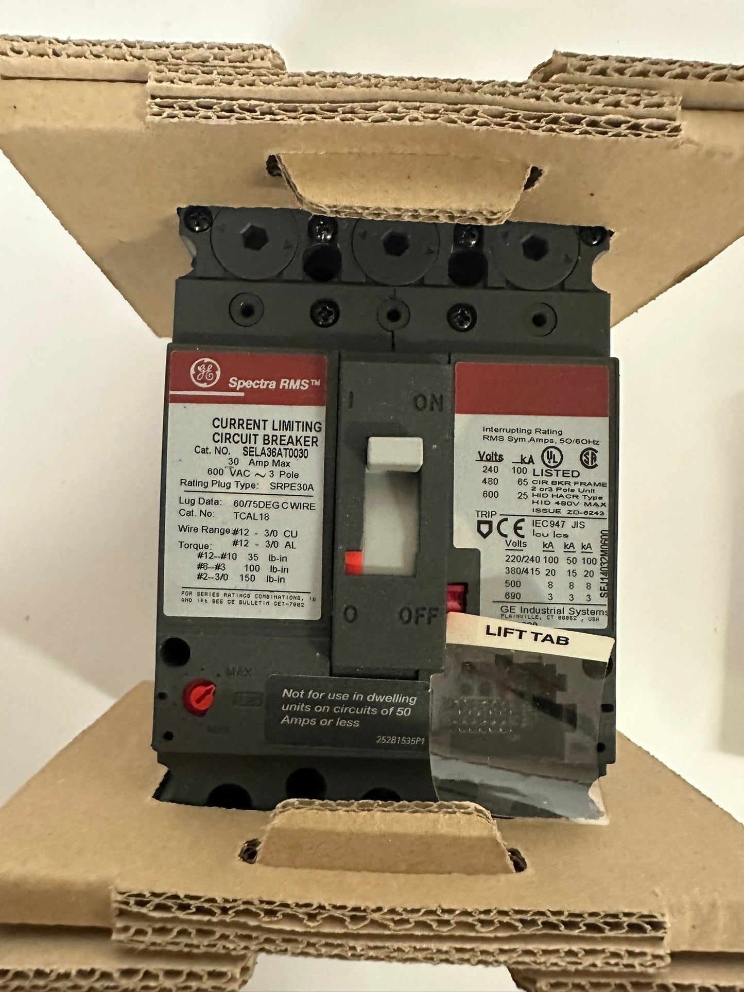 GE Spectra RMS SELA36AT0030 3-Pole Circuit Breaker Frame Only,  30 AMP-600 VAC