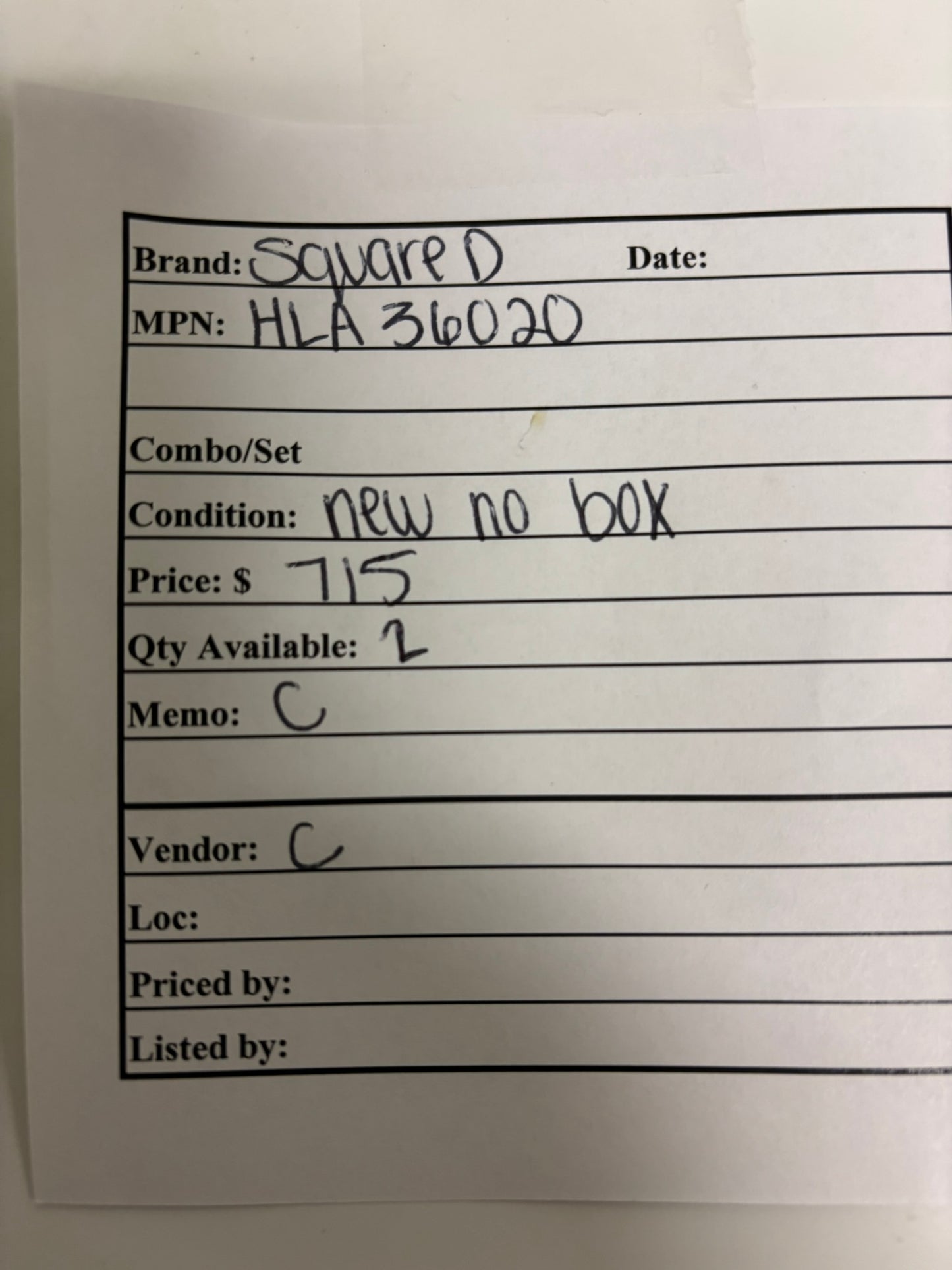 Square D HLA36020 – 20A 3-Pole PowerPact H Molded Case Circuit Breaker