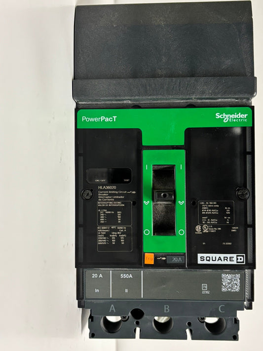 Square D HLA36020 – 20A 3-Pole PowerPact H Molded Case Circuit Breaker