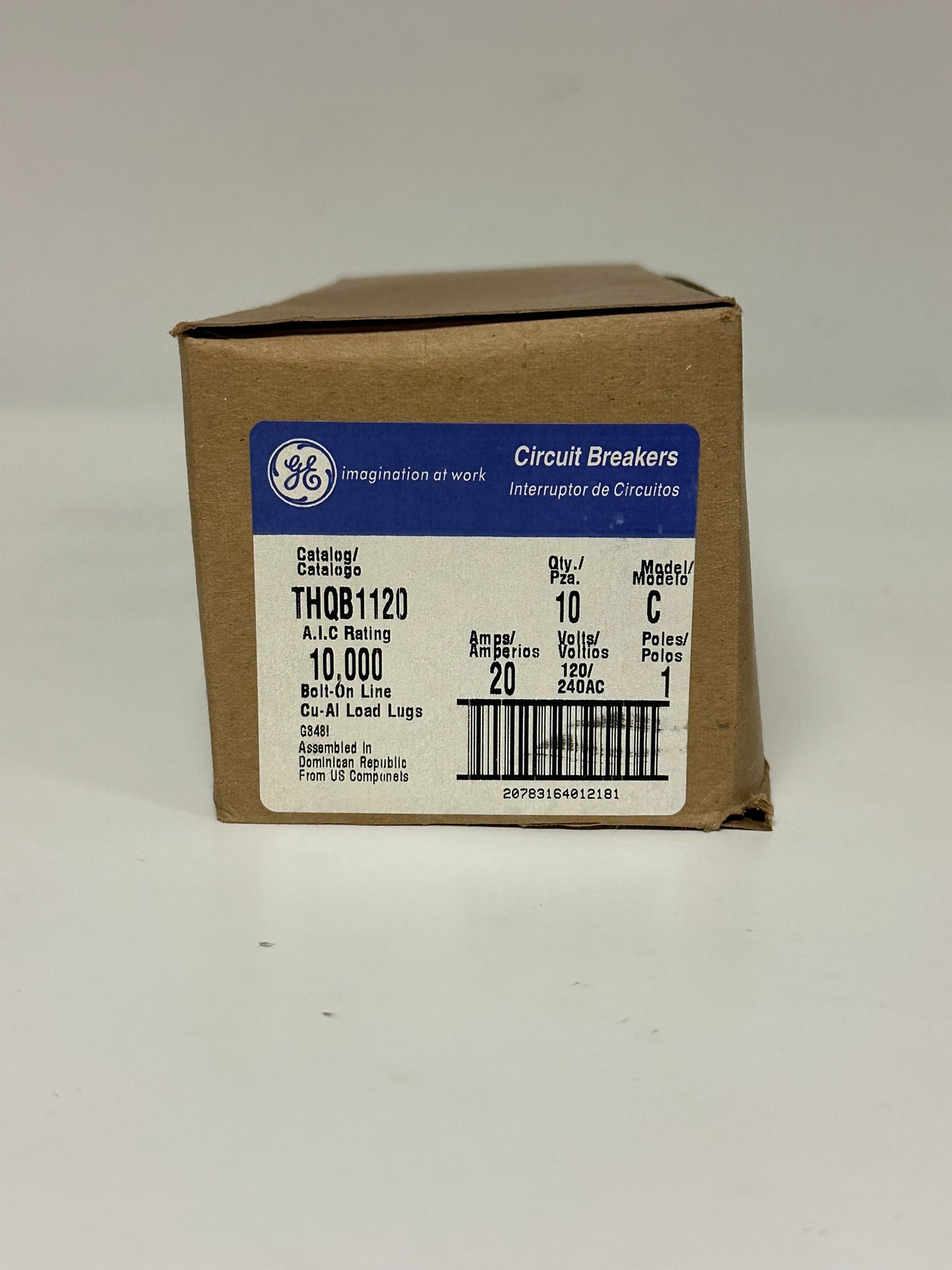 10PK GE Circuit Breakers THQB1120 (10,000 Bolt-On Line)Model C,20 AMPS,120/240AC