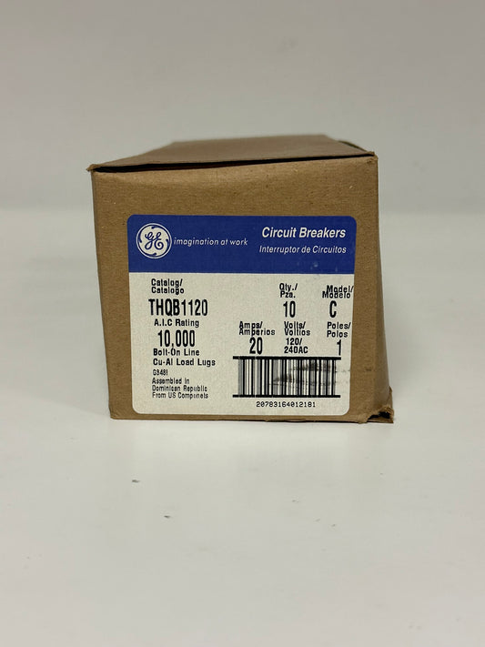 10PK GE Circuit Breakers THQB1120 (10,000 Bolt-On Line)Model C,20 AMPS,120/240AC