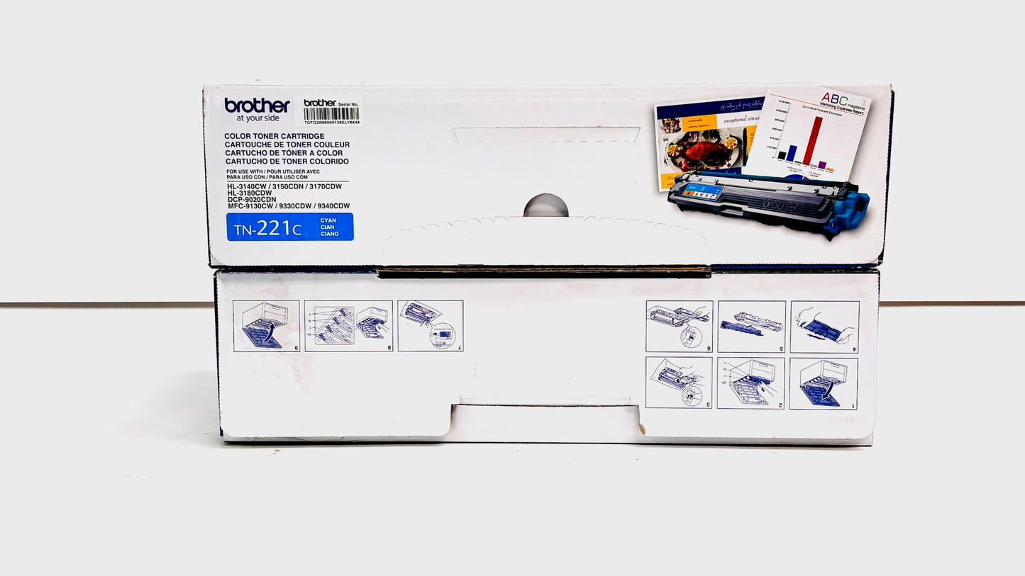 Open Genuine Brother 3150CDN,3170CDW Cyan & Black Toners TN-221C, TN-221BK