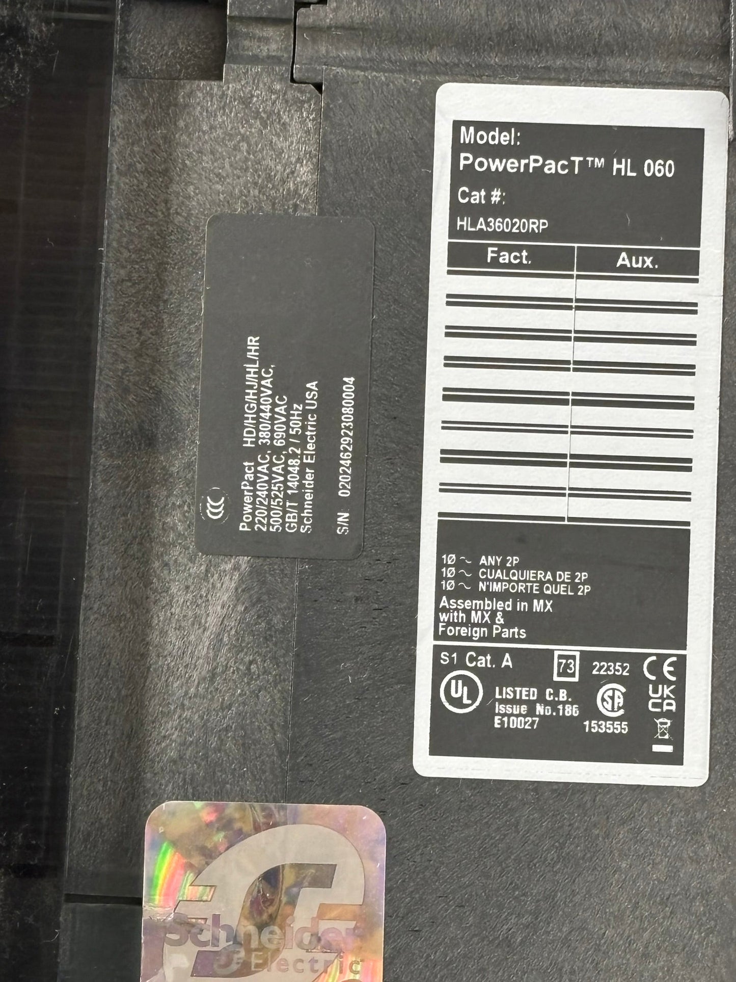 Square D HLA36020 – 20A 3-Pole PowerPact H Molded Case Circuit Breaker