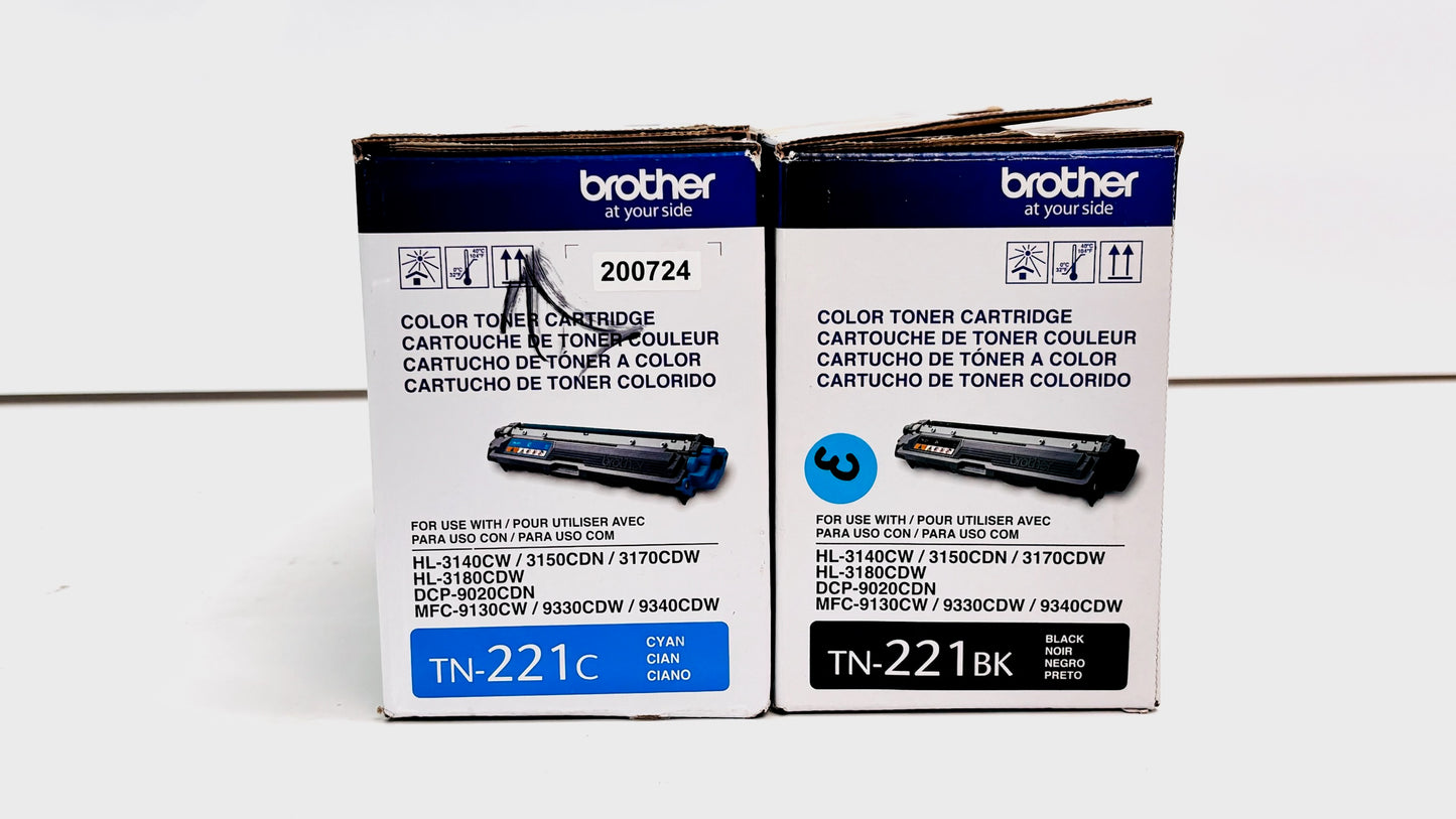 Open Genuine Brother 3150CDN,3170CDW Cyan & Black Toners TN-221C, TN-221BK