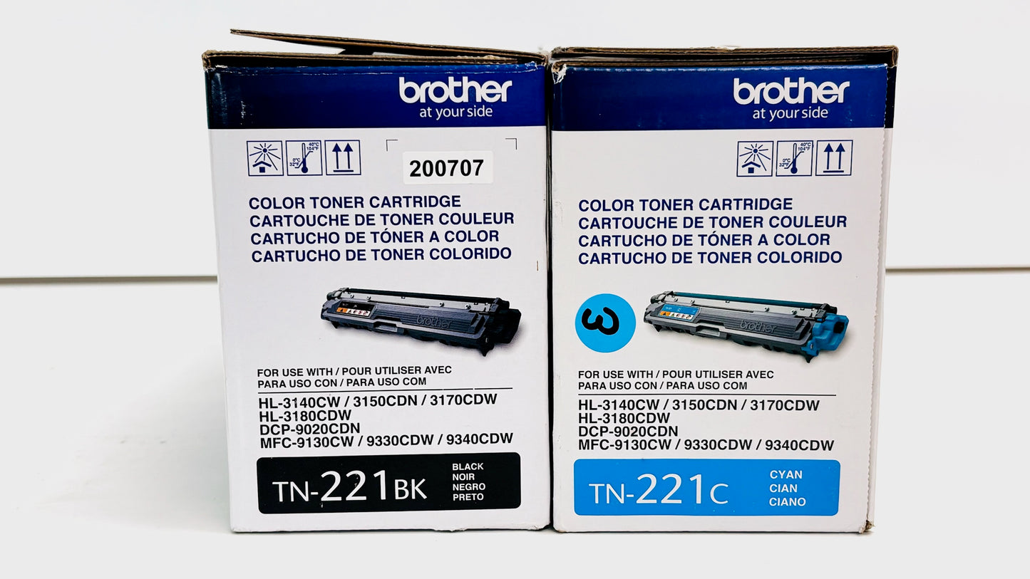 Open Genuine Brother 3150CDN,3170CDW Cyan & Black Toners TN-221C, TN-221BK