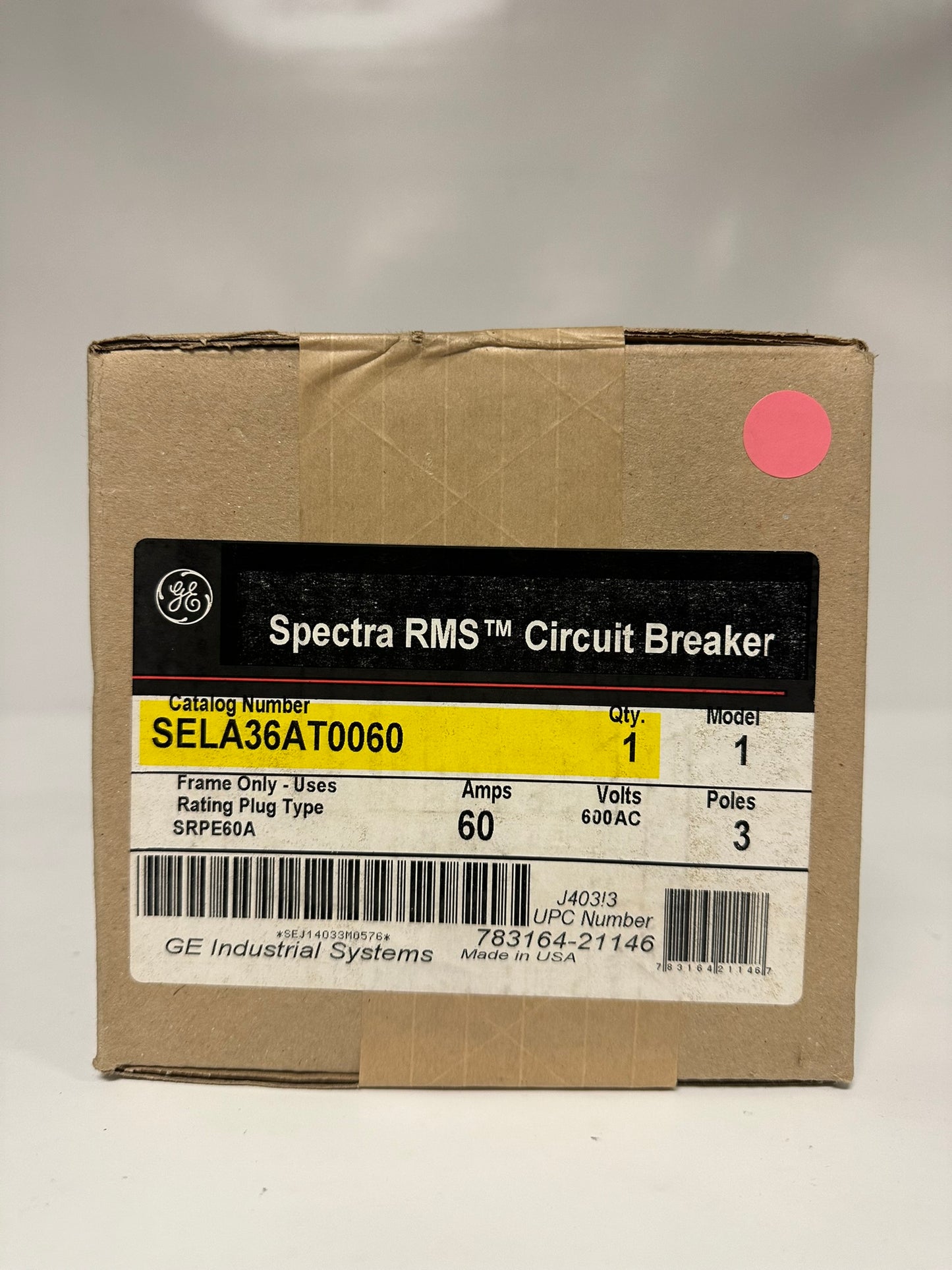 GE Spectra RMS SELA36AT0060 3-Pole Circuit Breaker Frame Only, 60 AMP-600 VAC
