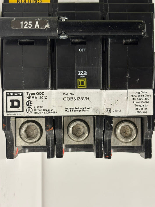 Square D QOB3125VH – 125A 3-Pole 22kA Bolt-On Circuit Breaker