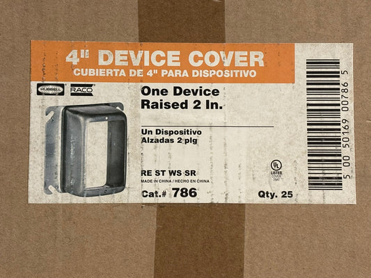 25 PK RACO 786 4" Square Raised Mud Ring – 2" Device Mounting Bracket