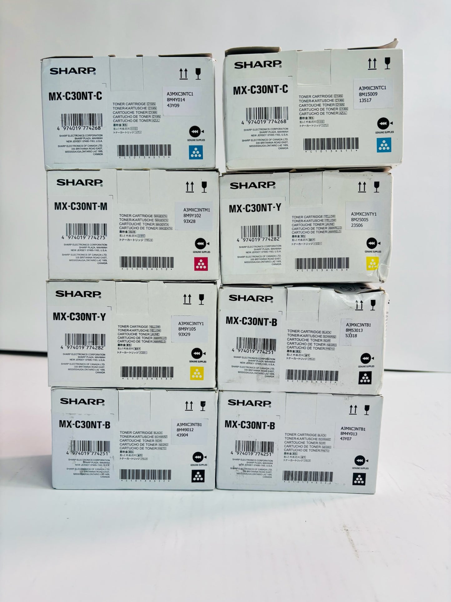 8 Genuine Sharp MX-C250,C300P,C300W CCMYYKKK Toners MX-C30NT
