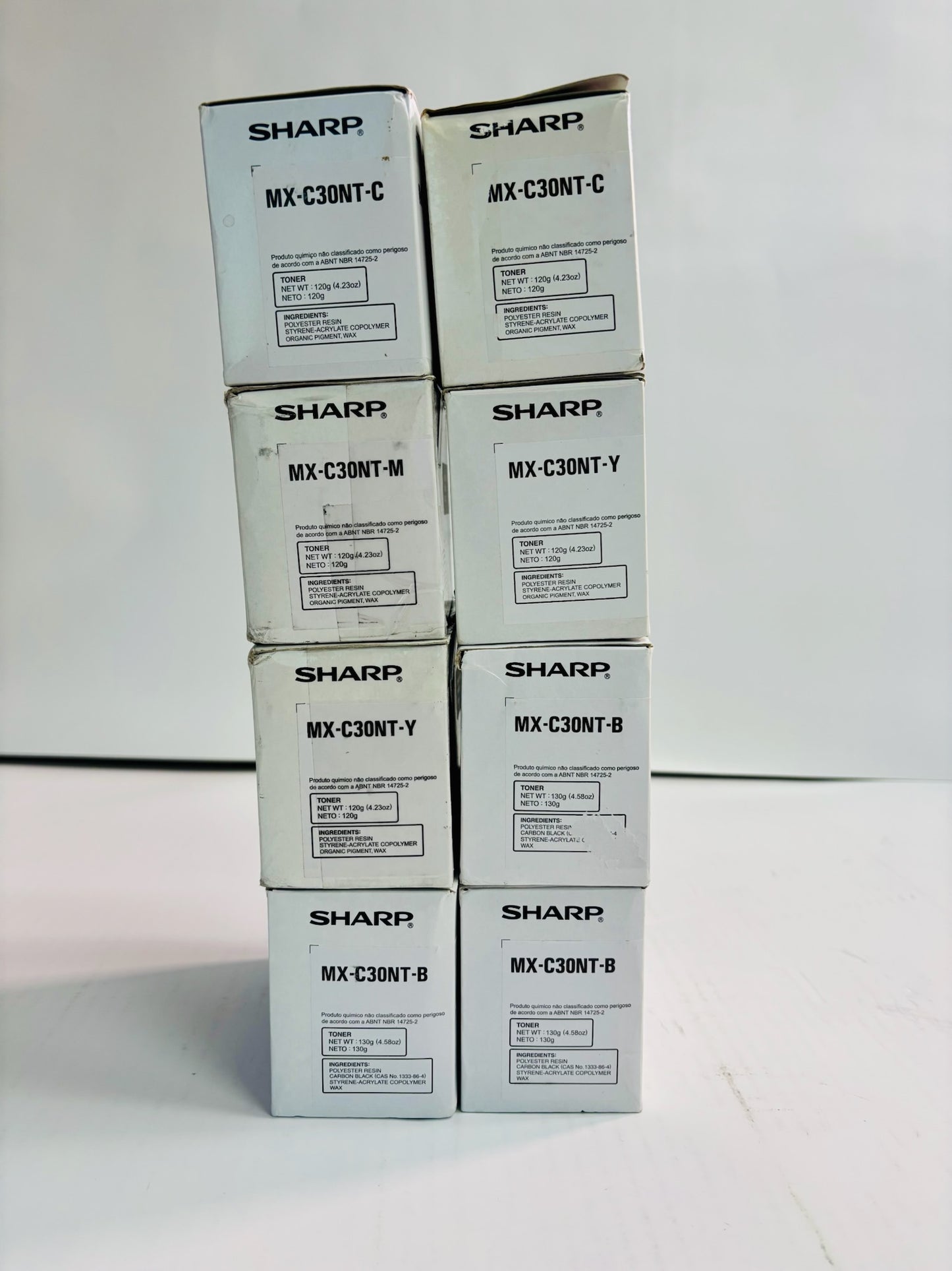 8 Genuine Sharp MX-C250,C300P,C300W CCMYYKKK Toners MX-C30NT