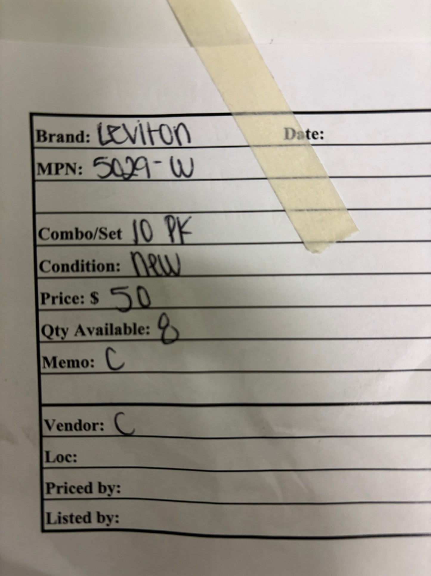 10 PK Leviton 5029-W 15A 250V Commercial Grade NEMA 6-15R Receptacle
