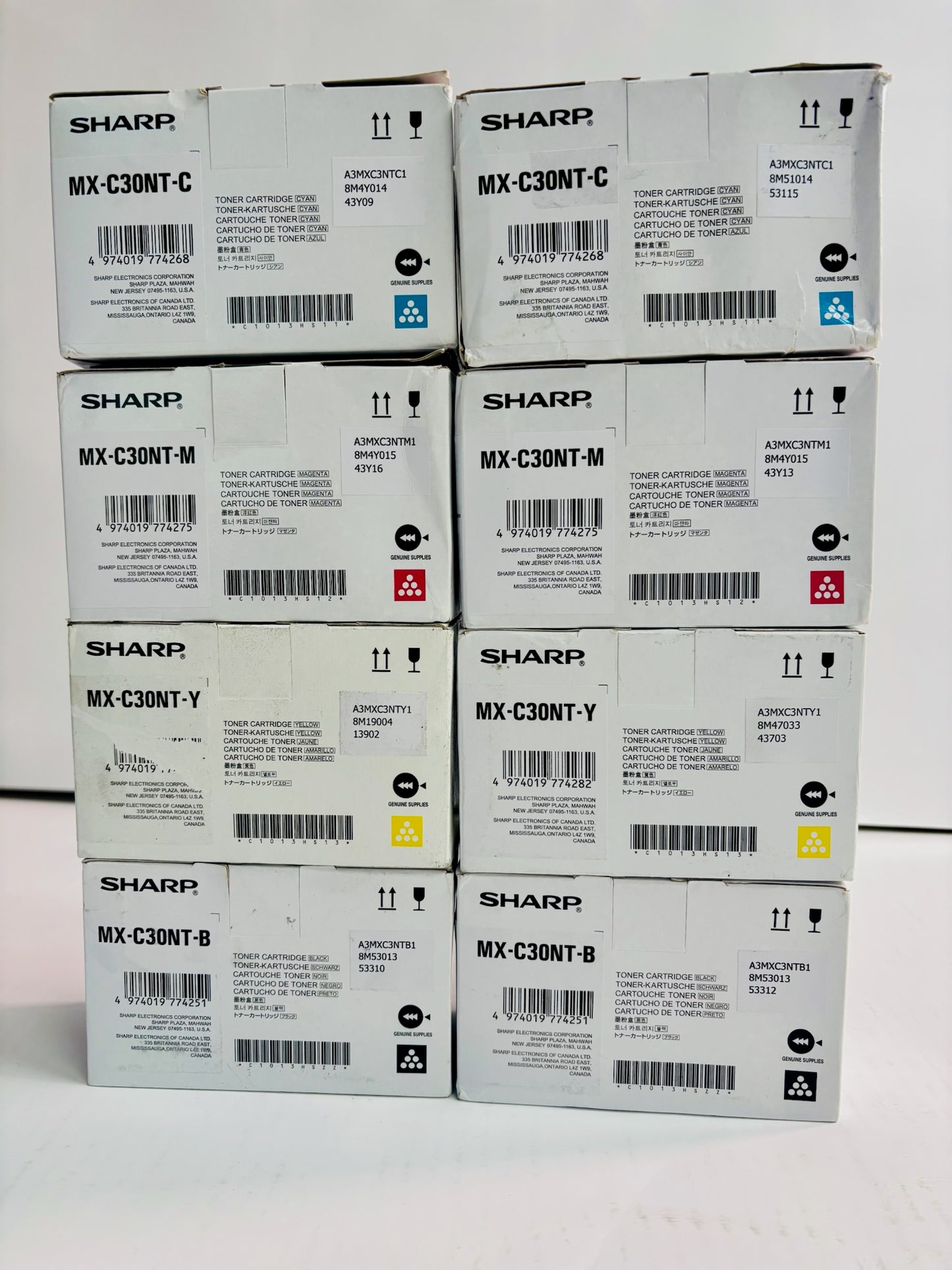 8 Genuine Sharp MX-C250,C300P Cyan Magenta Yellow Black Toners MX-C30NT CMYK