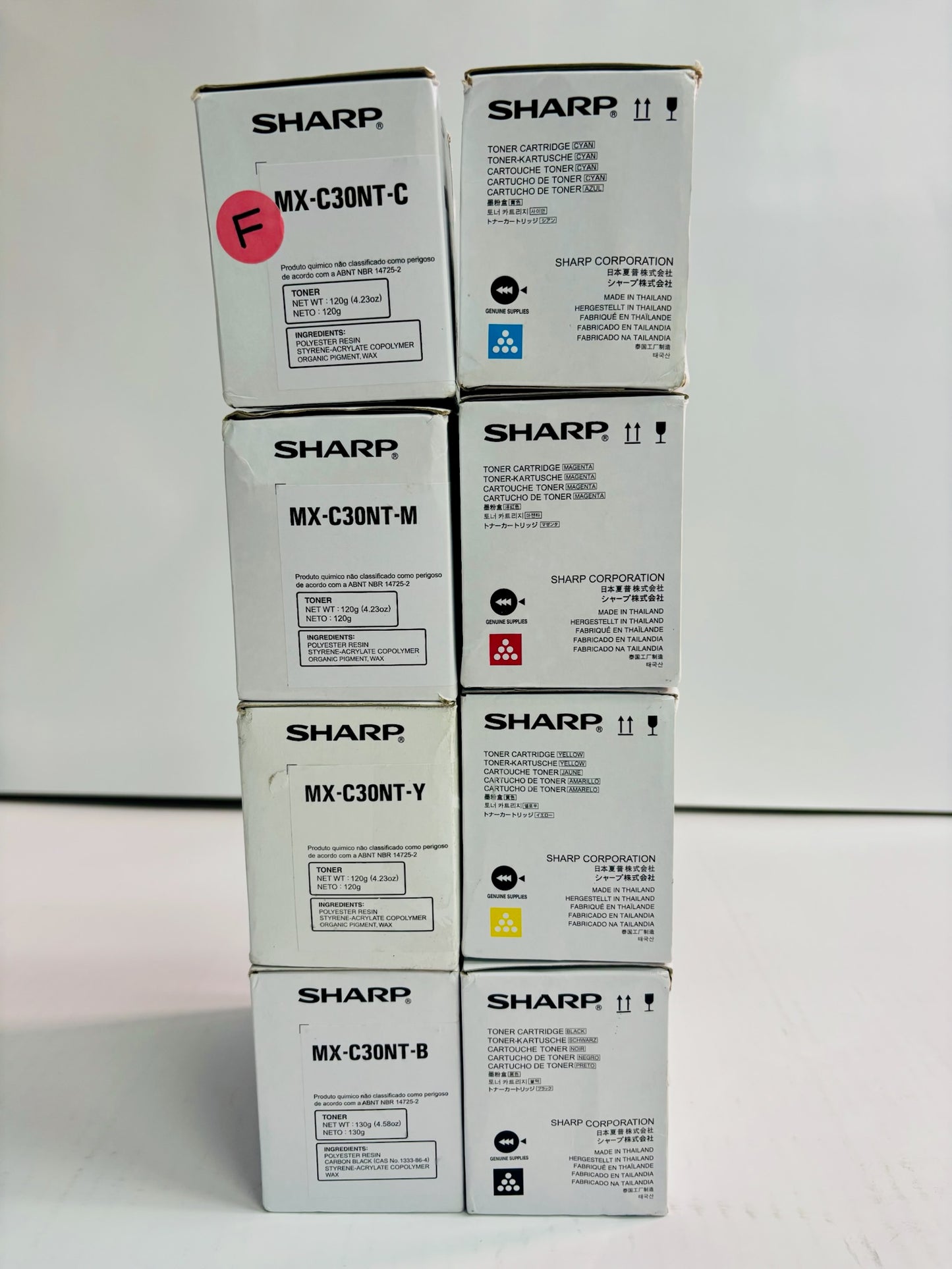 8 Genuine Sharp MX-C250,C300P Cyan Magenta Yellow Black Toners MX-C30NT CMYK